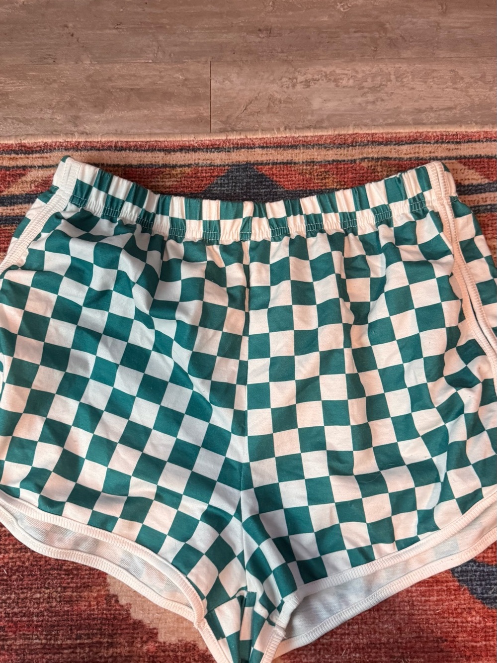 SHEIN Teal and White Checkered Women's Athletic Shorts